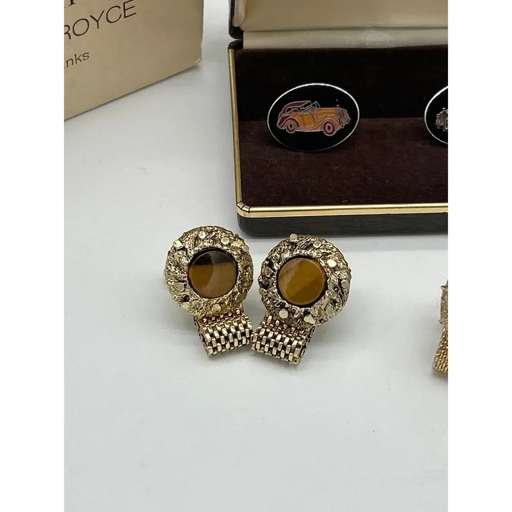 Vintage Cufflink Lot Avon Rolls Royce 1972 Gold Tone Mesh Wrap Cufflinks 3 Pairs